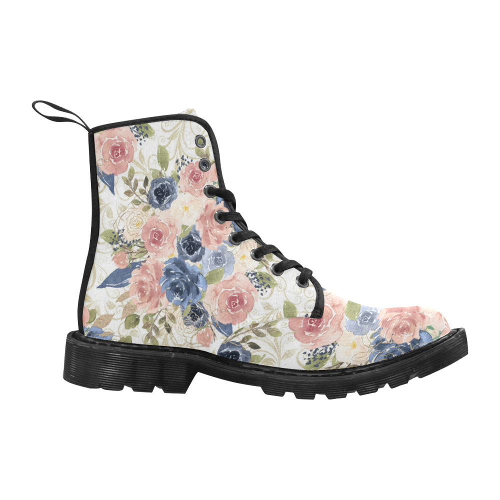Floral Boots, Watercolor Flowers Martin Boots for Women (Black) (Model 1203H)