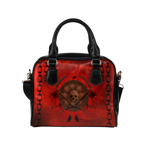 Skulls on red vintage background Shoulder Handbag (Model 1634)