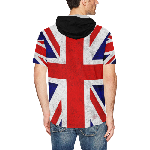 United Kingdom Union Jack Flag - Grunge 2 All Over Print Short Sleeve Hoodie for Men (Model H32)