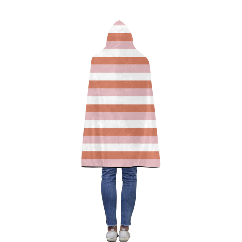 Coral Stripes Flannel Hooded Blanket 40''x50''