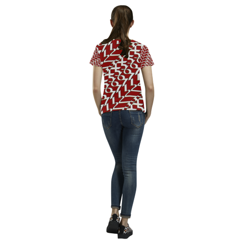 NUMBERS Collection 1234567 WHITE/RED/GOLD All Over Print T-Shirt for Women (USA Size) (Model T40)