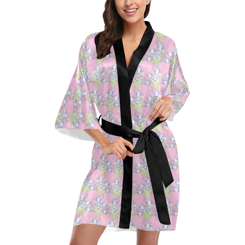 Pale Pink Kimono Wrap With Lilac Colored Flowers Kimono Robe