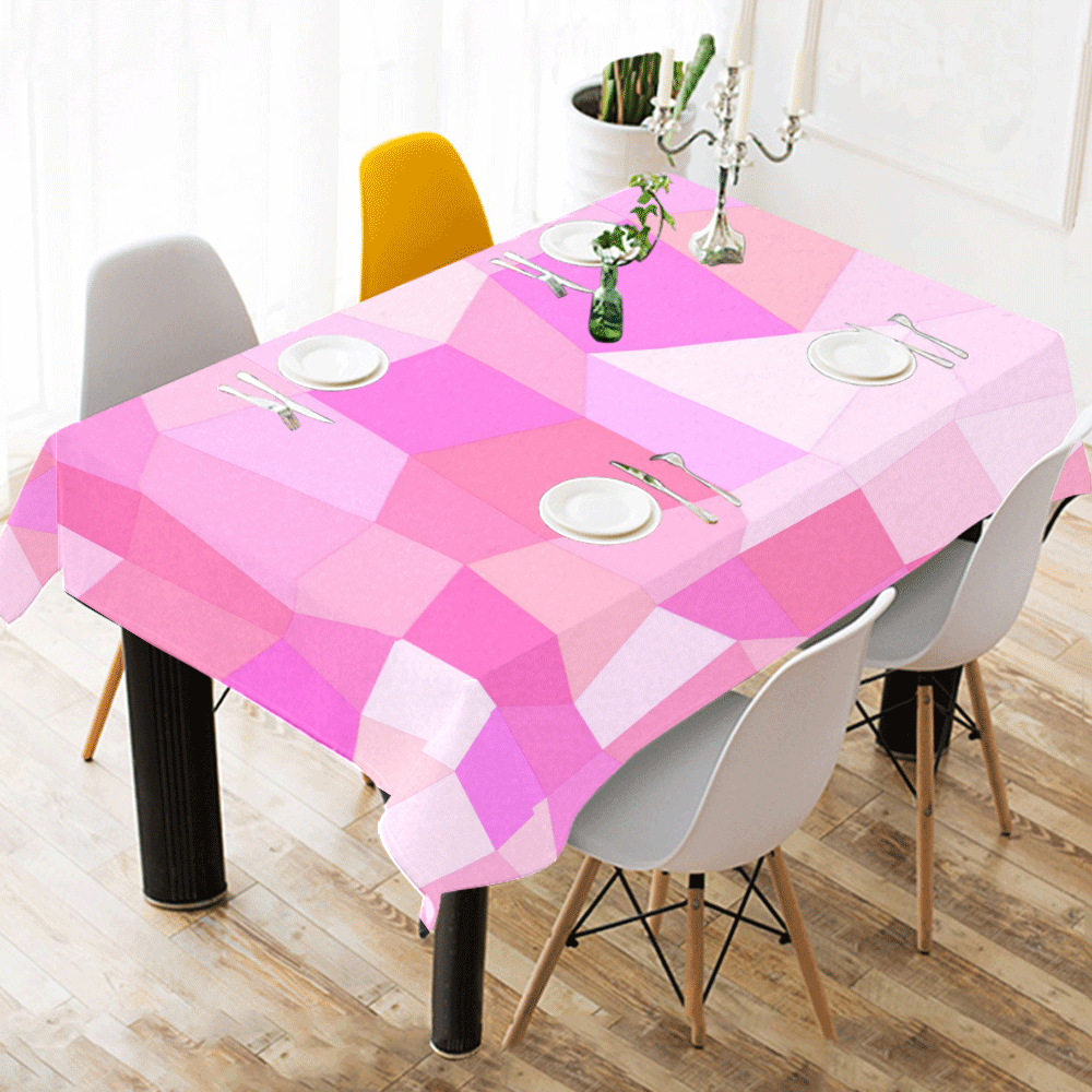 Bright Pink Mosaic Cotton Linen Tablecloth 52"x 70"