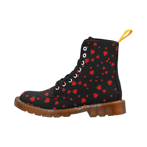 Red Hearts Floating on Black Martin Boots For Women Model 1203H