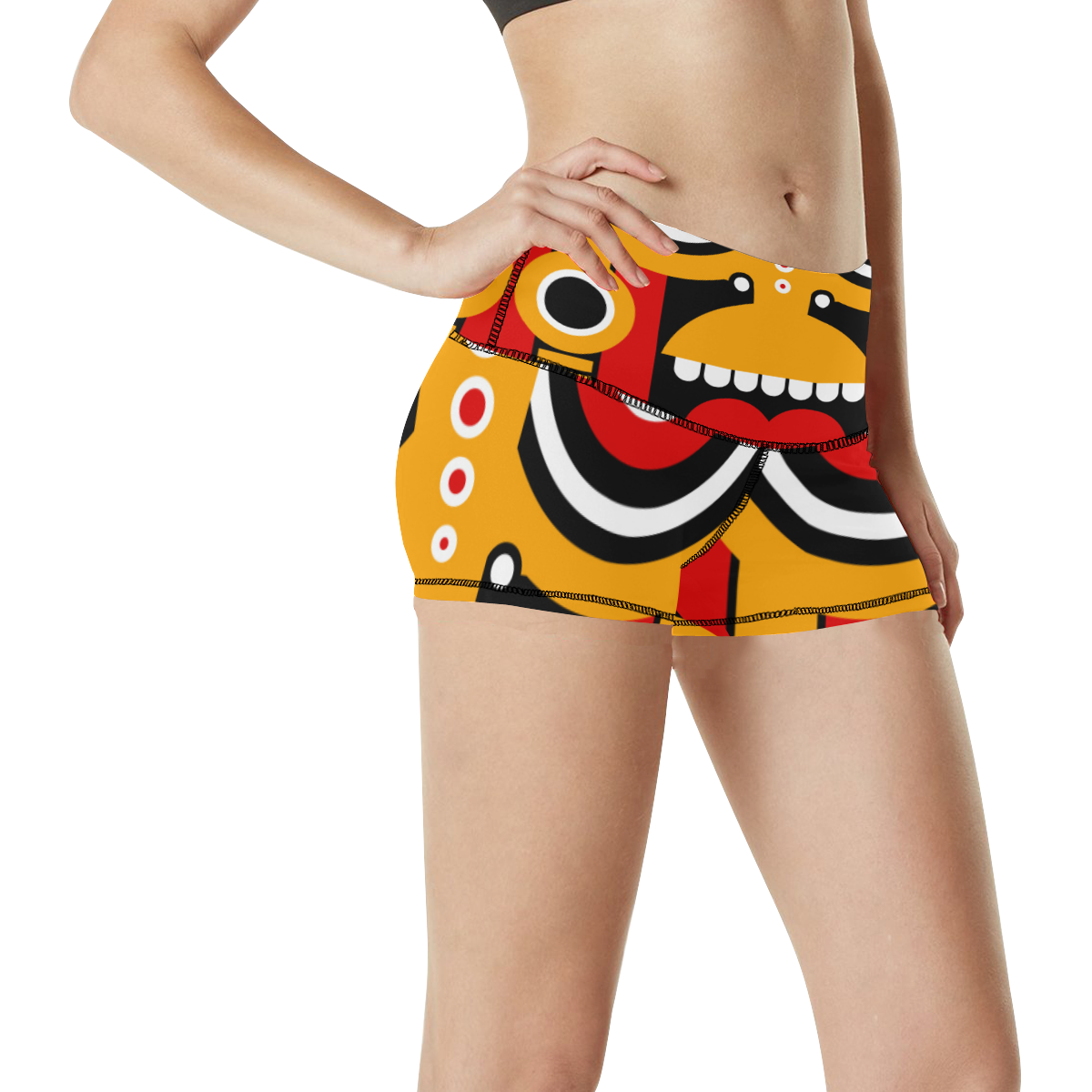 Red Yellow Tiki Tribal Women's All Over Print Yoga Shorts (Model L17)