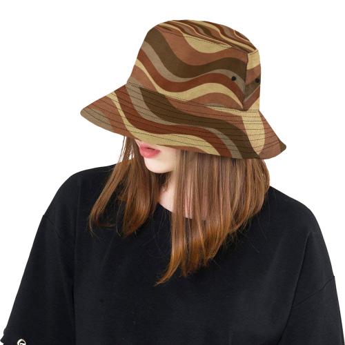 Shades Of Brown Waves All Over Print Bucket Hat