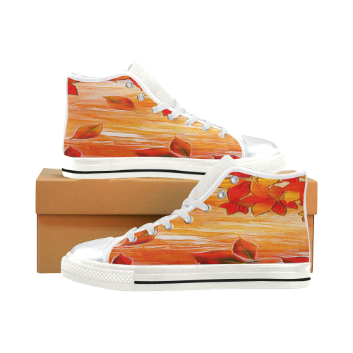 Red Leaves High Top Canvas Shoes for Kid (Model 017)