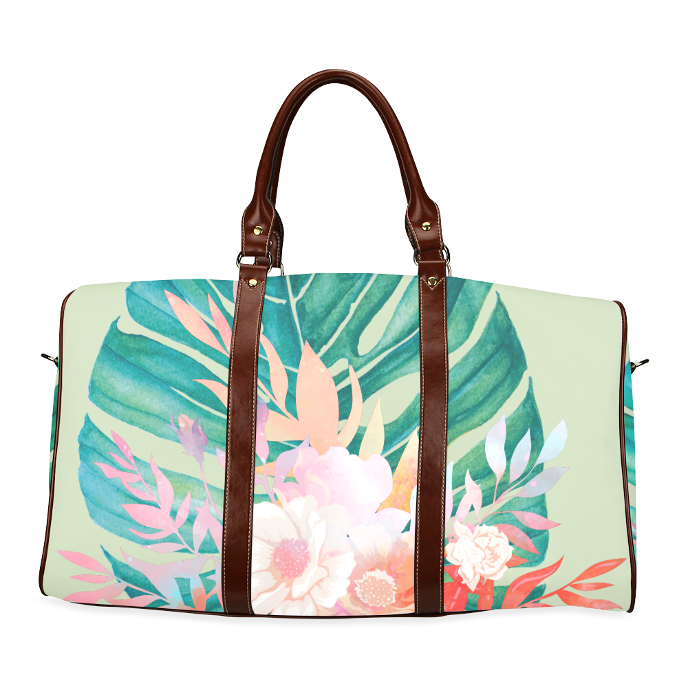 Creamy pistacchio monstera floral design by Lake Island 21 Waterproof Travel Bag/Large (Model 1639)