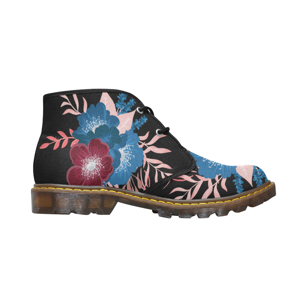 FLORAL DESIGN 19 Men's Canvas Mid-Top Boots (Model 2402-1)