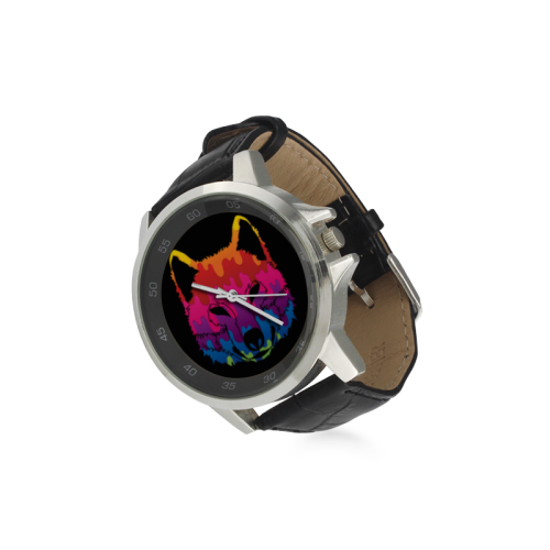 Paint Fox Unisex Stainless Steel Leather Strap Watch(Model 202)