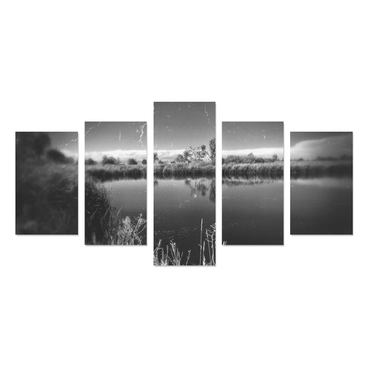 black and white pond Canvas Print Sets C (No Frame)