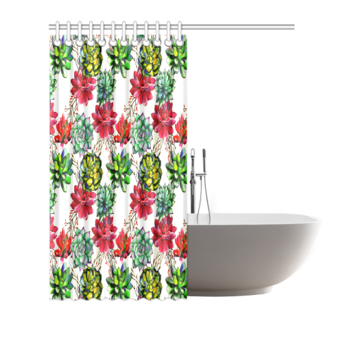 Vibrant Succulent Cactus Pattern Shower Curtain 72"x72"