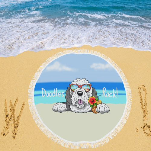 Doodle Beach- grey & white Circular Beach Shawl 59"x 59"