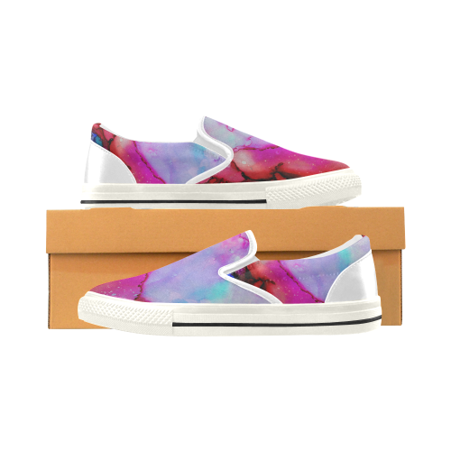 Red purple green ink Slip-on Canvas Shoes for Kid (Model 019)