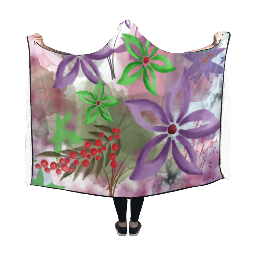Flower Pattern - purple, violet, green, red Hooded Blanket 60''x50''