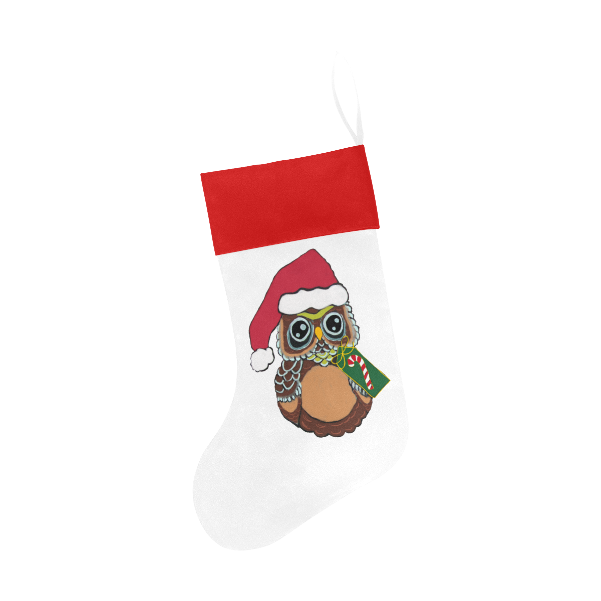 Christmas Owl White/Red Christmas Stocking