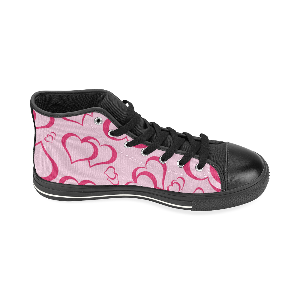 Pinky Blush Hearts High Top Canvas Women's Shoes/Large Size (Model 017)