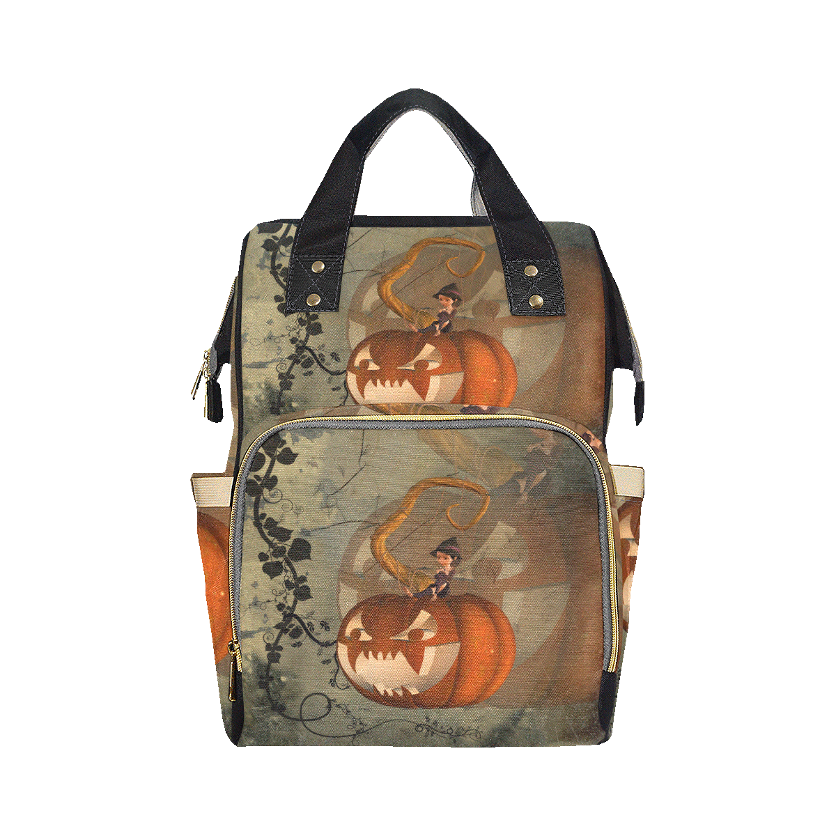 Halloween, funny pumpkin with witch Multi-Function Diaper Backpack/Diaper Bag (Model 1688)