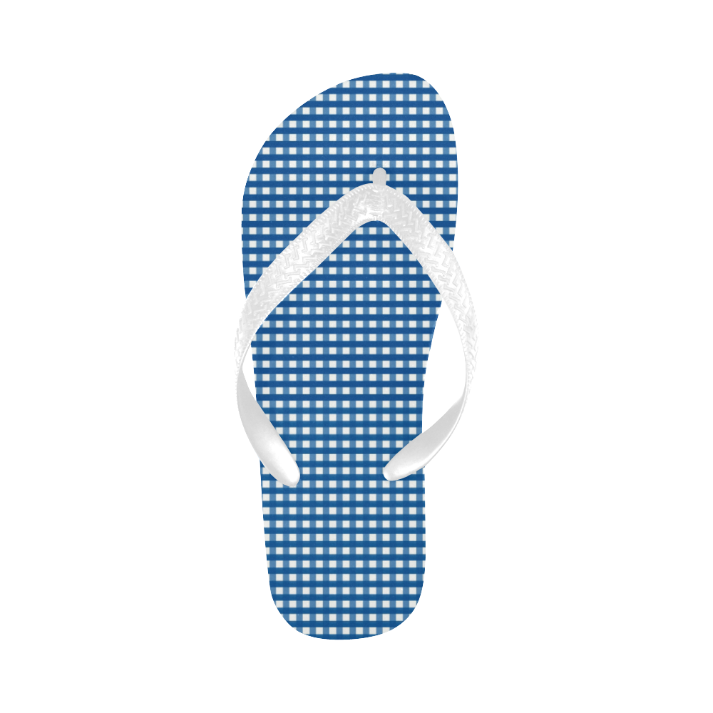 Navy Blue Gingham Checked Pattern Flip Flops for Men/Women (Model 040)