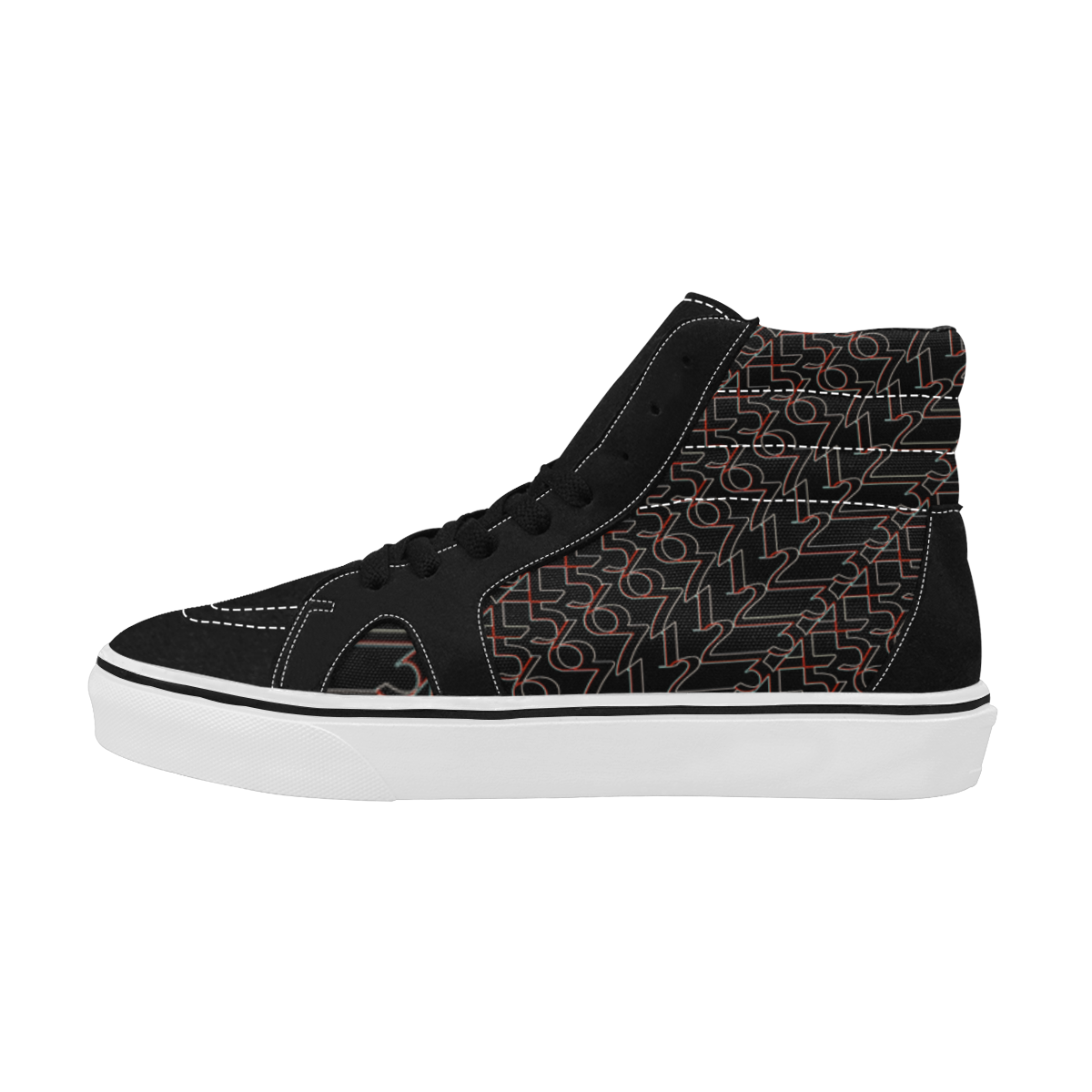 NUMBERS Collection 1234567 Black/Red/White Men's High Top Skateboarding Shoes (Model E001-1)