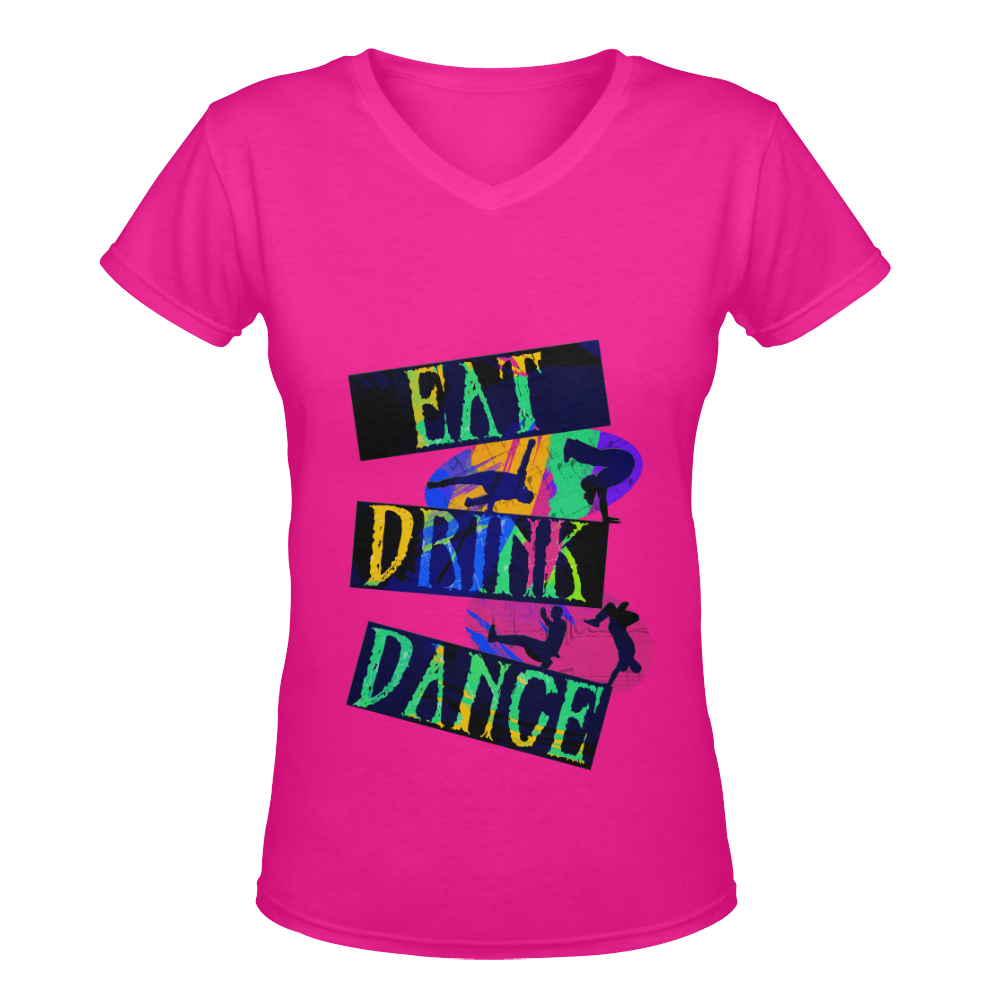Break Dancing Colorful on Pink Women's Deep V-neck T-shirt (Model T19)