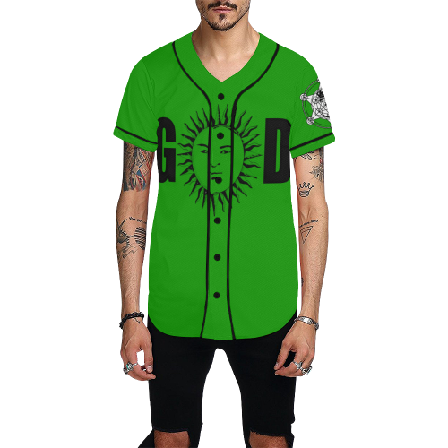 GOD Baseball Jersey Green All Over Print Baseball Jersey for Men (Model T50)