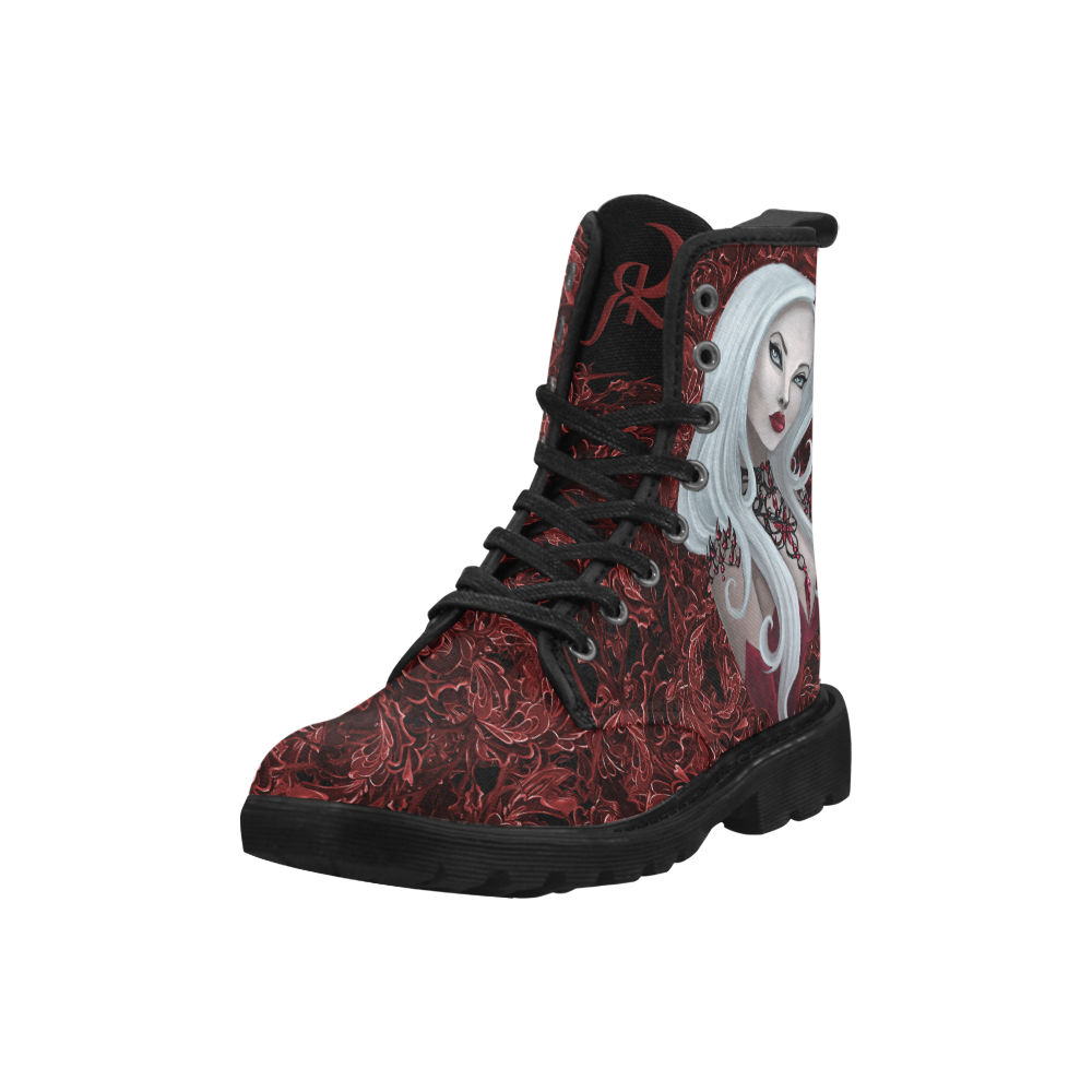 Red Queen Red Painting Elena Portrait Martin Boots for Women (Black) (Model 1203H)