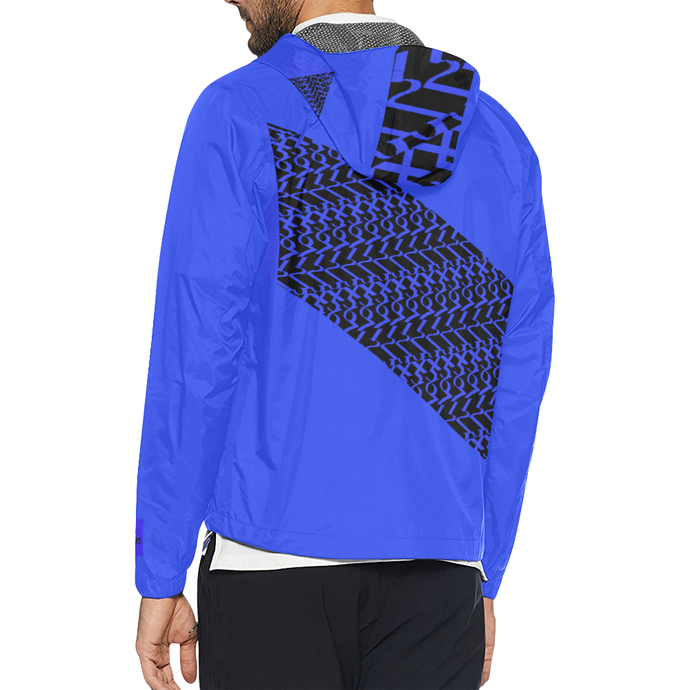 NUMBERS Collection 1234567 "Flag" Reverse Blueberry/Black Unisex All Over Print Windbreaker (Model H23)