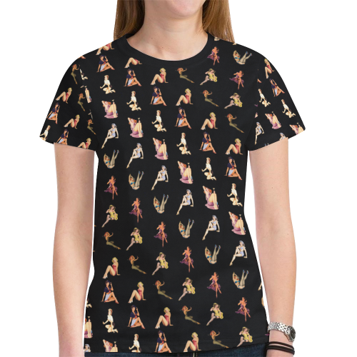 pinup dia pattern blk New All Over Print T-shirt for Women (Model T45)