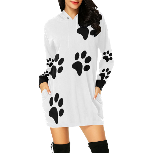 Cat Paw All Over Print Hoodie Mini Dress (Model H27)