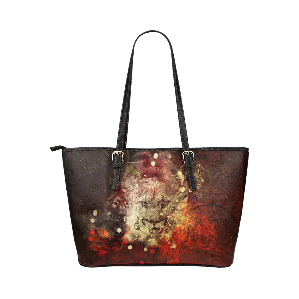 Colorful lion Leather Tote Bag/Large (Model 1651)