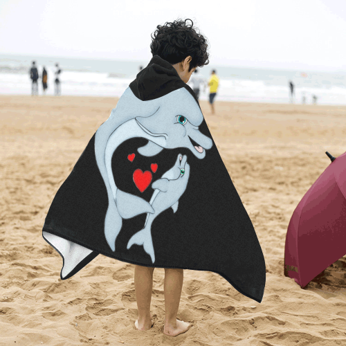 Dolphin Love Black Kids' Hooded Bath Towels