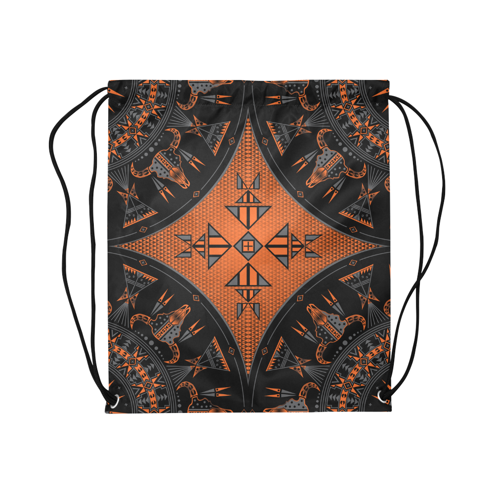 Sacred Buffalo Orange Large Drawstring Bag Model 1604 (Twin Sides)  16.5"(W) * 19.3"(H)