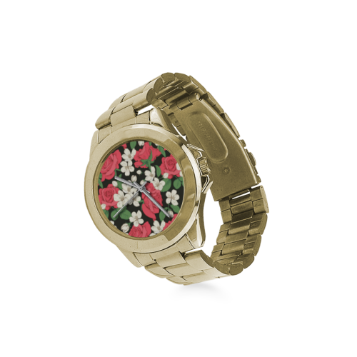 Pink, White and Black Floral Custom Gilt Watch(Model 101)
