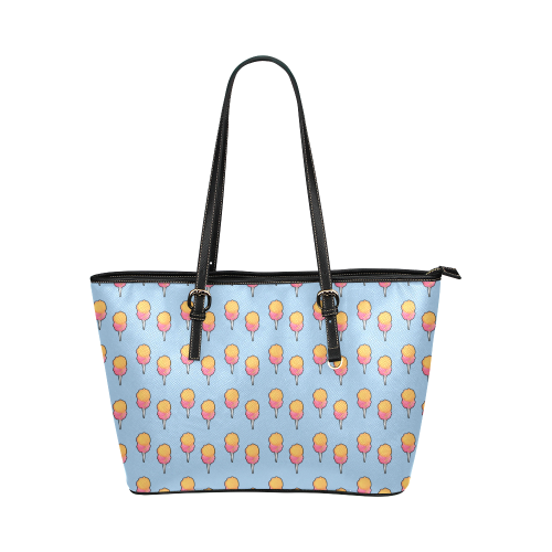 cotton candy pattern blue Leather Tote Bag/Large (Model 1651)
