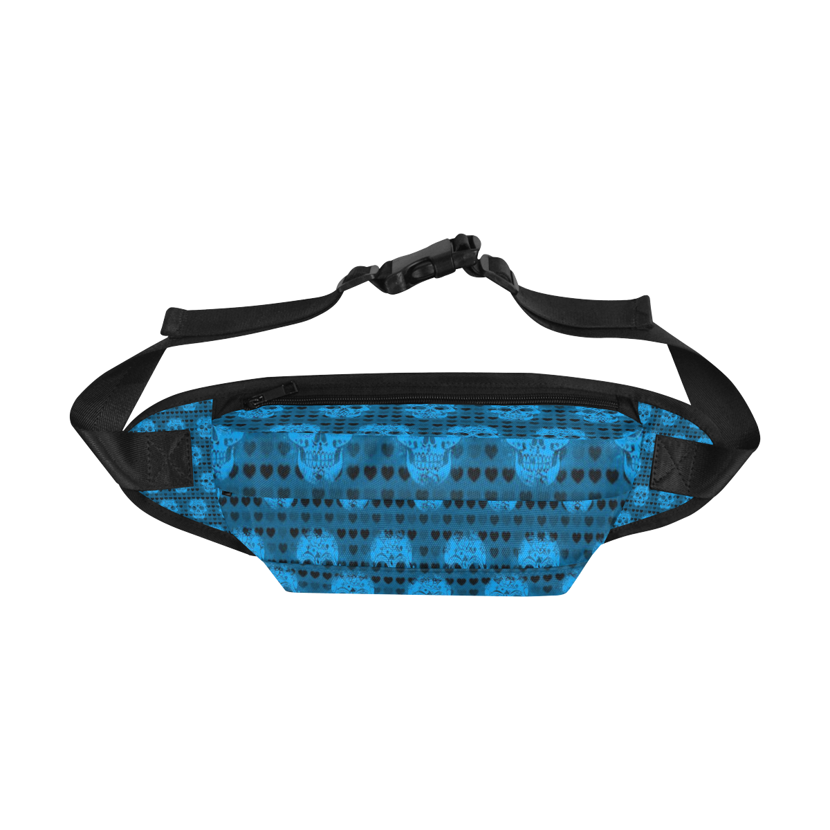 skulls and hearts, aqua by JamColors Fanny Pack/Large (Model 1676)