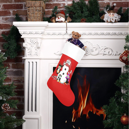 Christmas Snowman And Penguins Red/White Christmas Stocking