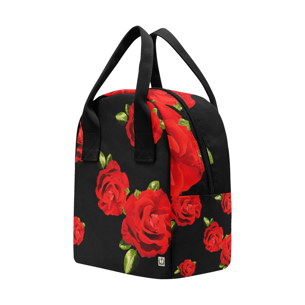 Fairlings Delight's Black Luxury Collection- Red Rose Zipper Lunch Bag 53086 Zipper Lunch Bag (Model 1689)