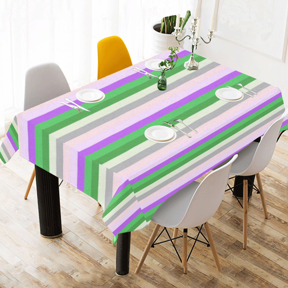 Fun Stripes 2 Cotton Linen Tablecloth 60" x 90"