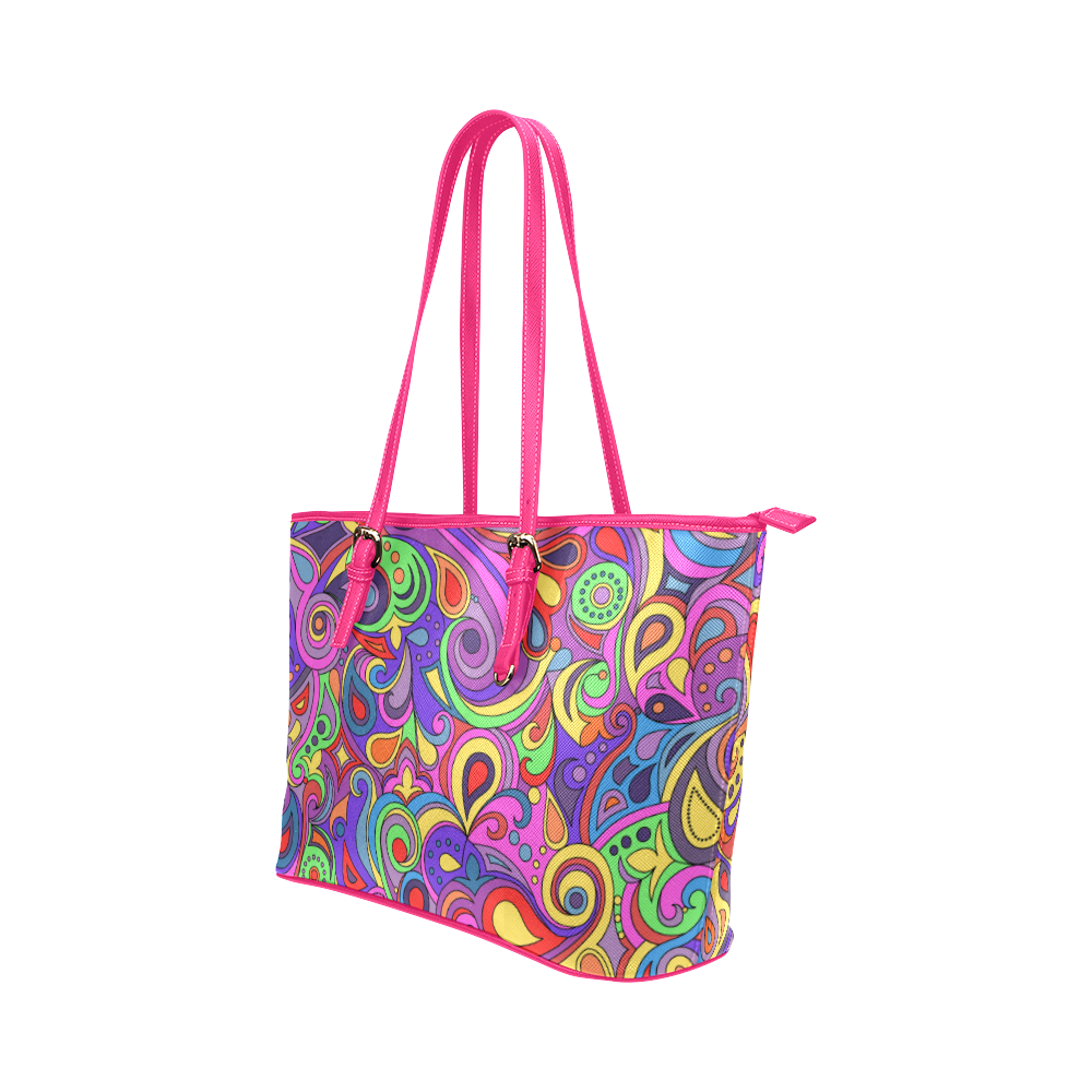 Psychedelic Hippy Doodle by ArtformDesigns Leather Tote Bag/Small (Model 1651)