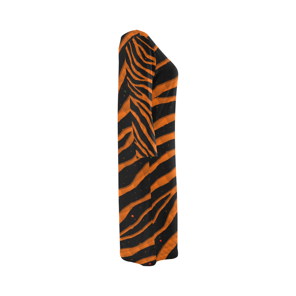 Ripped SpaceTime Stripes - Orange Round Collar Dress (D22)