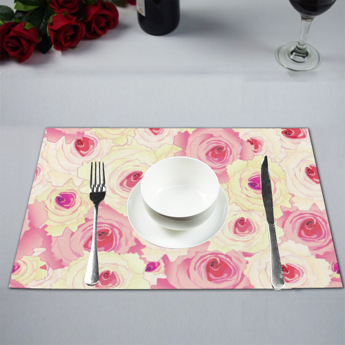 Pink and Yellow Tea Roses Placemat 12’’ x 18’’ (Set of 4)