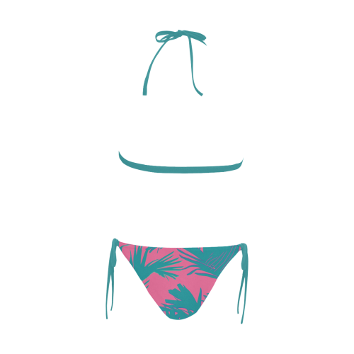 Pink Palm Buckle Front Halter Bikini Swimsuit (Model S08)