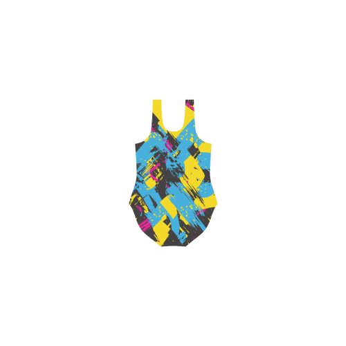 Colorful paint stokes on a black background Vest One Piece Swimsuit (Model S04)