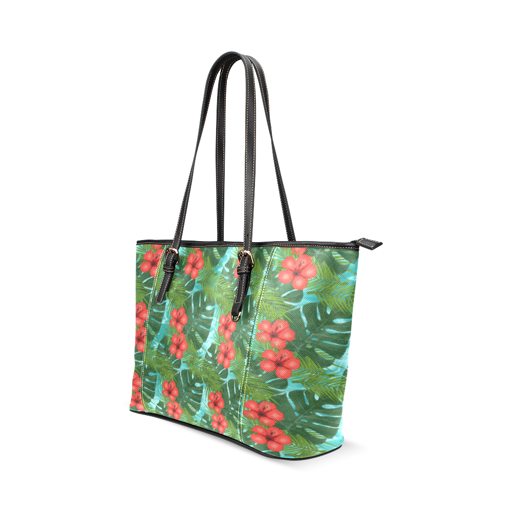 Tropical Vacation Leather Tote Bag/Small (Model 1640)