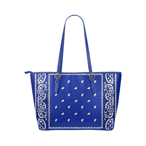 KERCHIEF PATTERN BLUE Leather Tote Bag/Small (Model 1651)