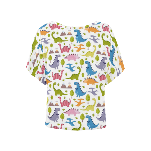Dinosaur Pattern Women's Batwing-Sleeved Blouse T shirt (Model T44)