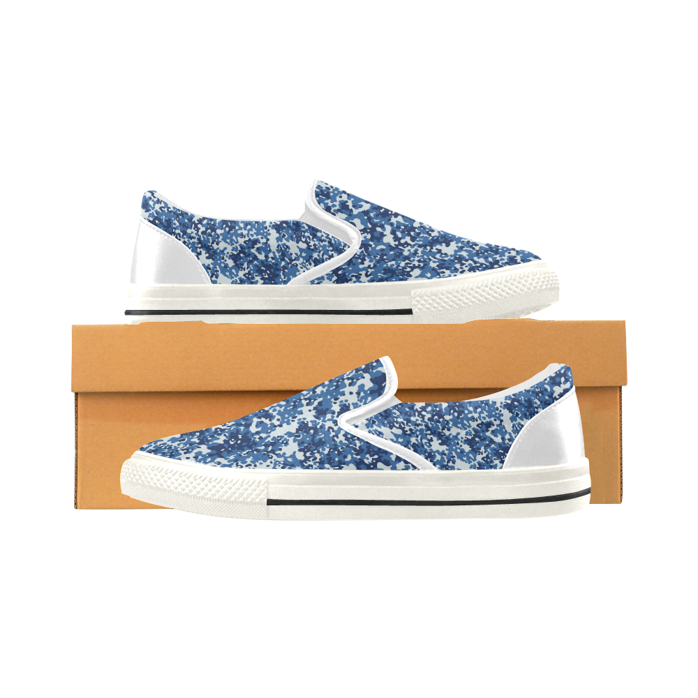 Digital Blue Camouflage Women's Slip-on Canvas Shoes/Large Size (Model 019)