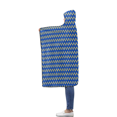 chevron Jaune/Bleu Flannel Hooded Blanket 56''x80''