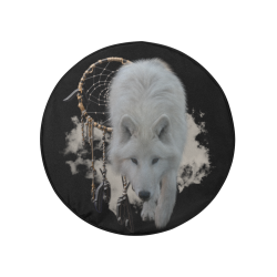 White Shaman Wolf with Dreamcatcher 32 Inch Spare Tire Cover